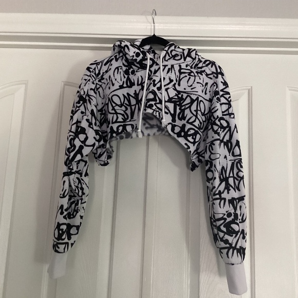 Ultra Flirt  Women Hoodie Cropped Sweatshirt, Size XL, Color Black White - Picture 1 of 2